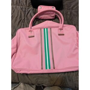 Tommy Hilfiger Pink Corduroy Laptop Bag Briefcase Green Stripe Preppy Travel Bag